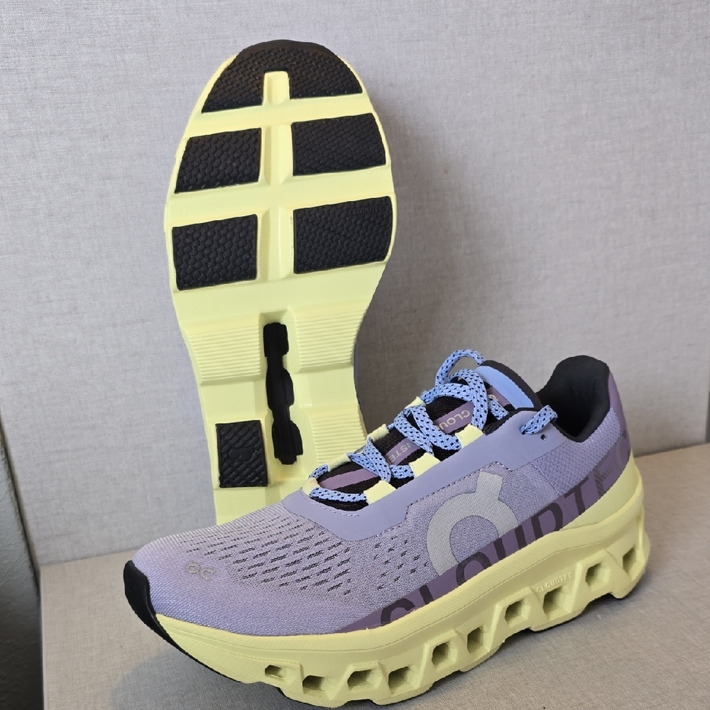 On Cloudmonster shoes, the color is Nimbus & Hay. ( w 8 ). NEW, NEW & NEW.